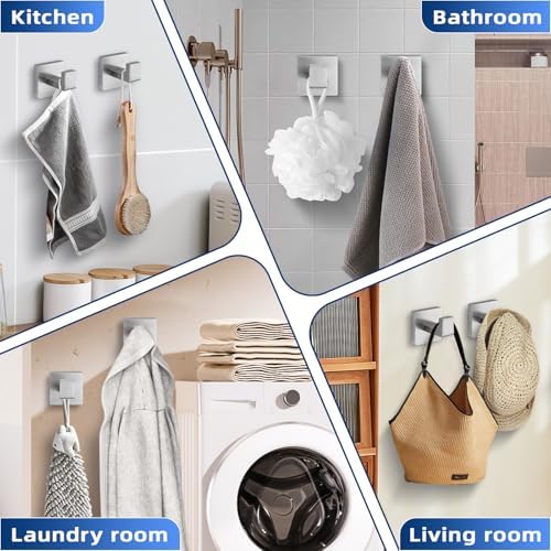 Modern Stainless Steel Towel Hooks for Bathrooms Heavy Duty 4-Pack
