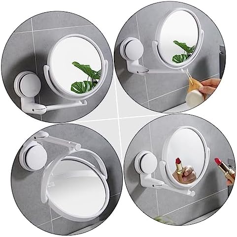 FOYTOKI Compact Wall-Mounted Makeup Mirror with Suction Cup ABS White