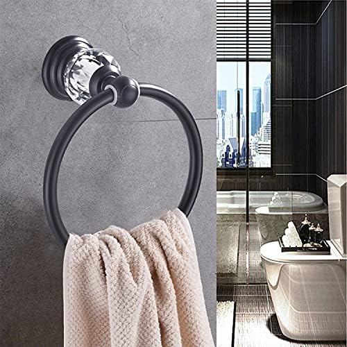 WINCASE Crystal Towel Holder Black Bathroom Towel Ring Wall-Mounted