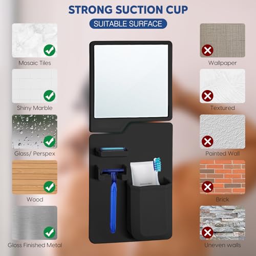 Silicone shower toothbrush razor holder with anti-fog mirror