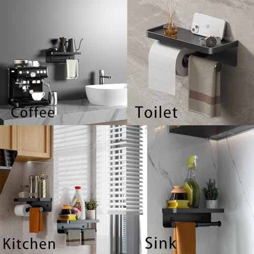 iMonse Double Toilet Paper Holder with Shelf - Matte Black