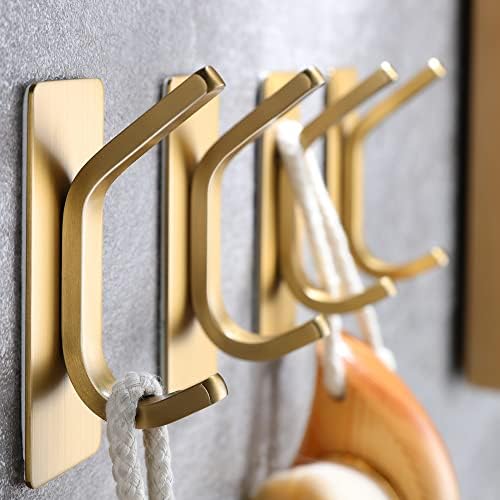 Taozun Gold-Tinted Stainless Steel Towel Hooks 4-Pack - Stick in Bathroom Bedroom