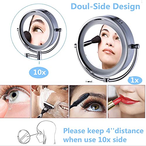 Cavoli - Wall Mounted Makeup Mirror 10x Magnification Chrome Finish