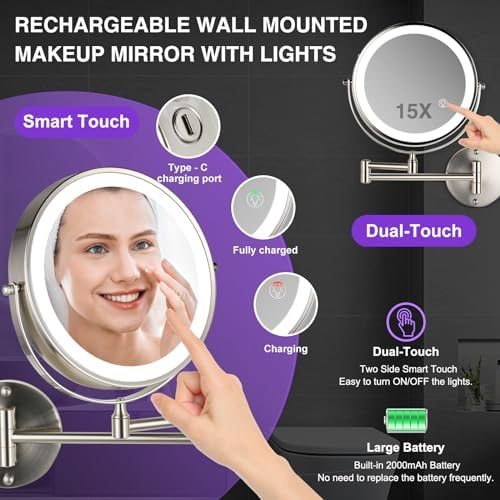 GREENFROM Magnifying Mirror with Lights 1x15x