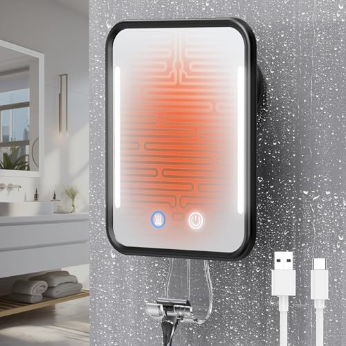 Heated Fogless Shower Mirror for Shaving Detachable Suction Cup Waterproof