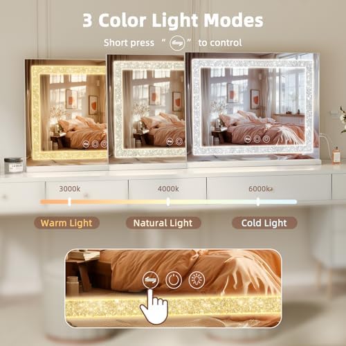 Fenair Crystal Light Vanity Mirror with 3 Light Modes Smart Charging
