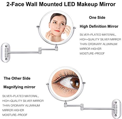 Zadiko 8-Inch Double-Sided Makeup Mirror with Lights and Rotation