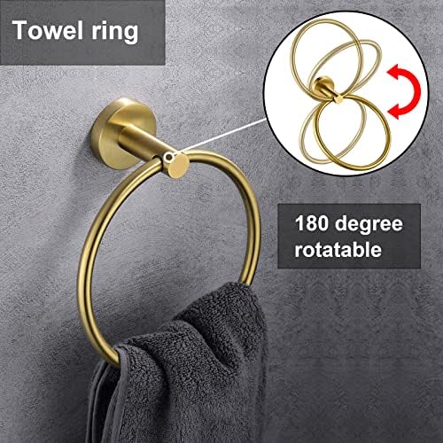 Sturdy Gold Toilet Paper Holder Towel Ring Set Stainless Steel Bathroom Accessory