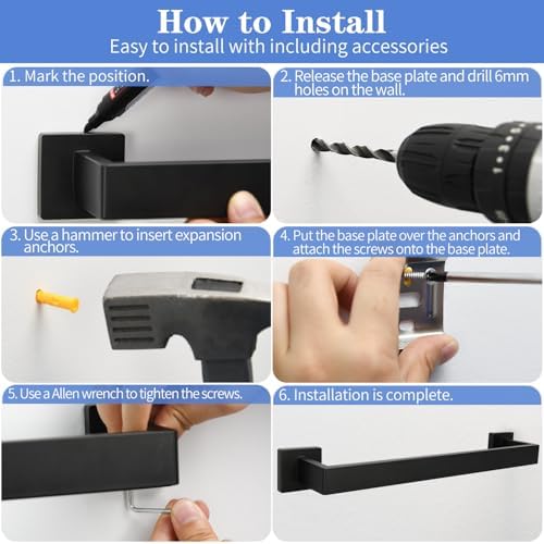 5pcs Black Bathroom Hardware Set with Towel Bar and Hooks