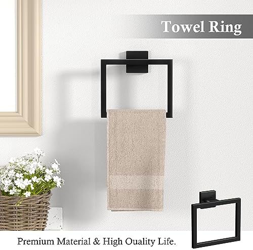 5-Pieces Matte Black Towel Bar Set for Bathroom