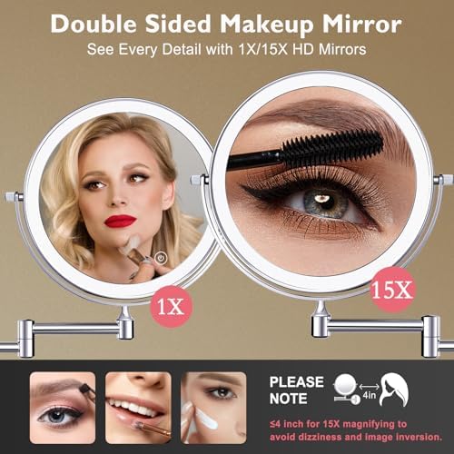 Wall Mounted Makeup Mirror Rechargeable LED 15x 360