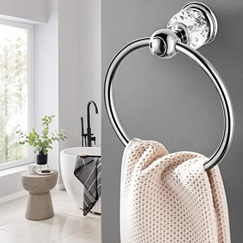 WinMt Essential Chrome Towel Ring Crystal Towel Holder Silver Bath Towel Rack
