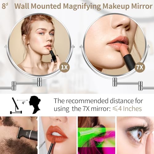 7X Magnifying Wall Mirror - 360 Swivel for Makes Shave