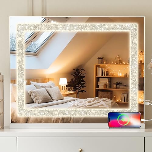 Fenair Crystal Light Vanity Mirror with 3 Light Modes Smart Charging