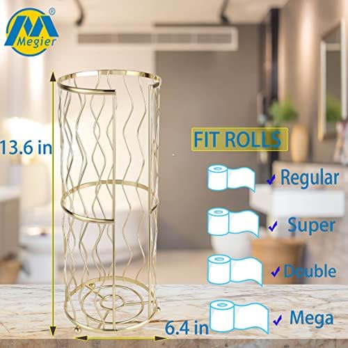 MegierFunctional Metal Standing Toilet Paper Holder for 3 Rolls Compact Rust-Resistant