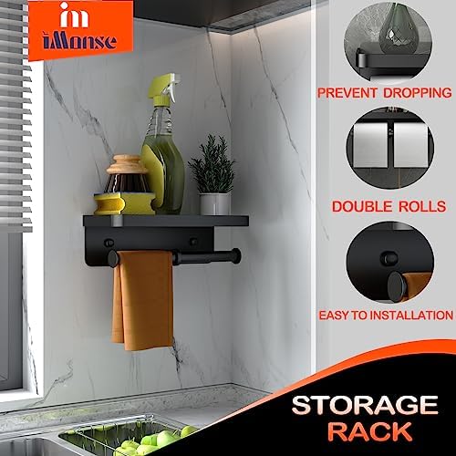 iMonse Double Toilet Paper Holder with Shelf - Matte Black