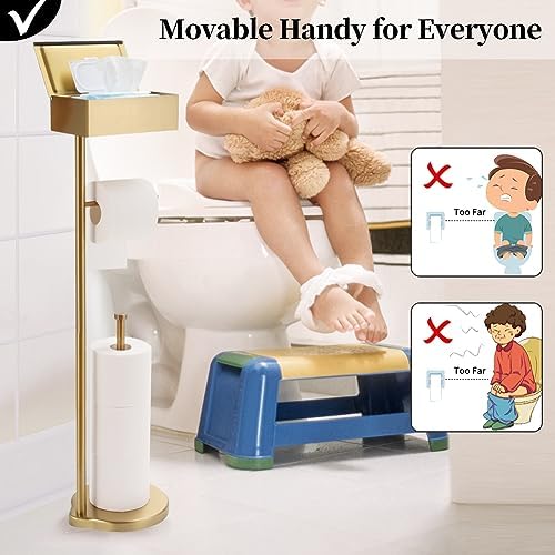 Theaoo Toilet Paper Holder Stand with Shelf Gold Stainless Steel