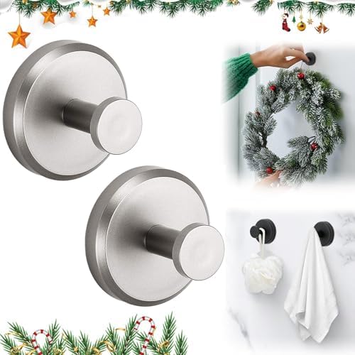 2-Piece Stainless Steel Suction Cup Hooks for Bathroom Kitchen Use