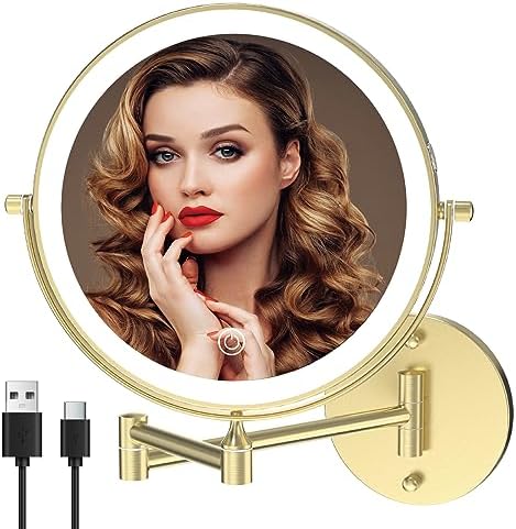 Wall-Mounted Rechargeable Makeup Vanity Mirror with Dual Lighting Rotation