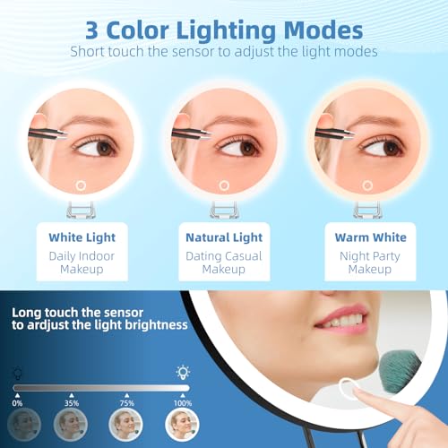 30X Travel Magnifying Mirror with Light 6 Suction Cup Design