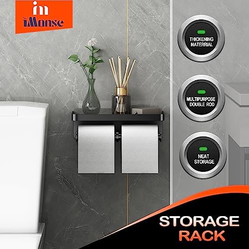 iMonse Double Toilet Paper Holder with Shelf - Matte Black