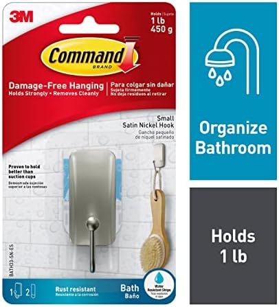 Command BATH33-SN-ES 4-Piece Robe Towel Hook Set Satin Nickel