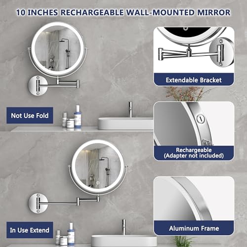 10-Inch Wall-Mounted Makeup Mirror with Dual Lighting