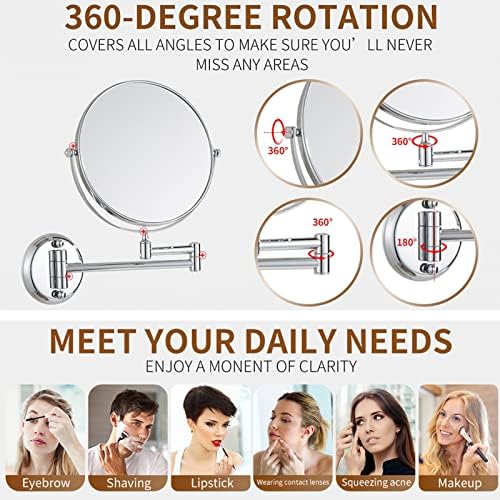 NOVOCE Wall-Mounted 10X Double Sided Makeup Mirror 8-Inch Nickel