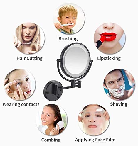 ZADIKO Wall-Mounted Makeup Mirror with 10x Magnification and LED Lighting