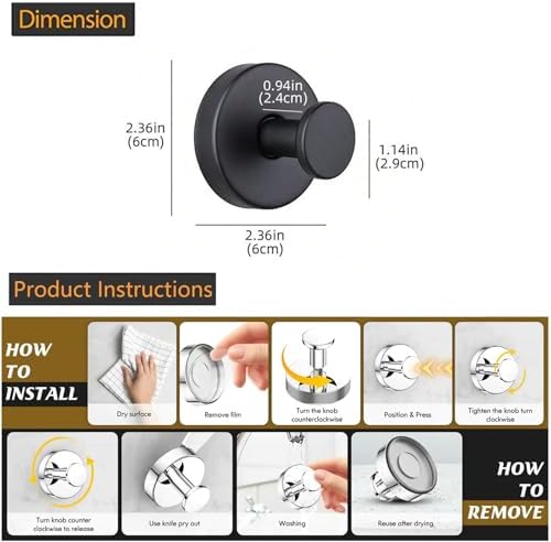 2-Piece Stainless Steel Suction Cup Hooks
