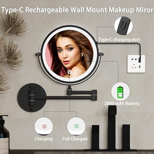 8-Inch Rechargeable LED Makeup Mirror with Extendable 360 Swivel