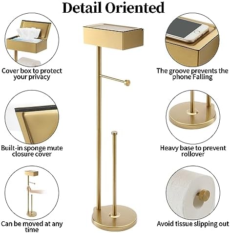 Theaoo Toilet Paper Holder Stand with Shelf Gold Stainless Steel