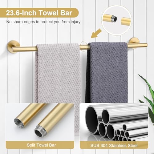 TQKAG Brushed Gold 6-Piece Bathroom Hardware Set