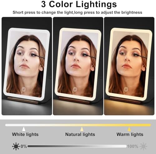 Travel Makeup Mirror with 3 Lights Modes Rechargeable Ultra-Thin Pink