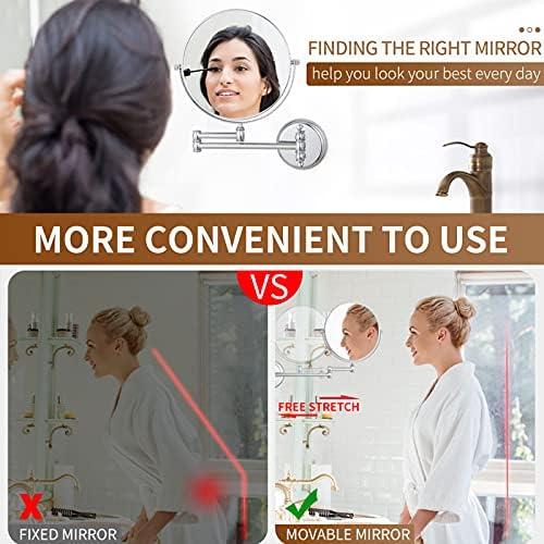 Wall Mounted Makeup Mirror with 360-Degree Swivel 5X Magnification
