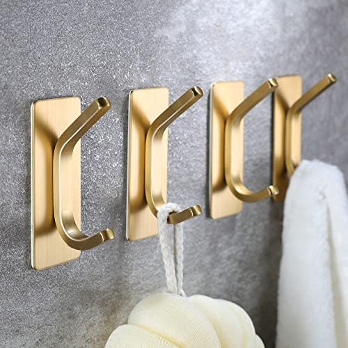 Taozun Gold-Tinted Stainless Steel Towel Hooks 4-Pack - Stick in Bathroom Bedroom