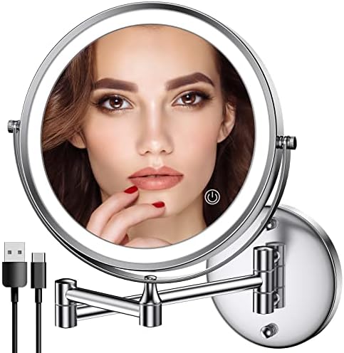 Rocollos Wall-Mounted Touchlight Makeup Mirror with 10X Magnification