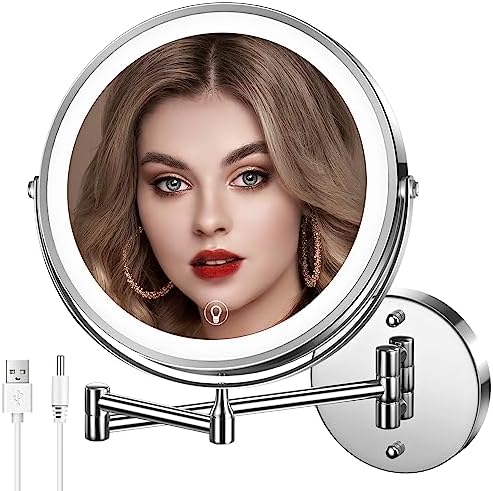 Wall-Mounted Makeup Mirror with Lights 8 Rechargeable Vanity Mirror