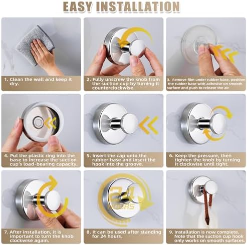 Easy No-Drill Suction Cup Towel Hook Set