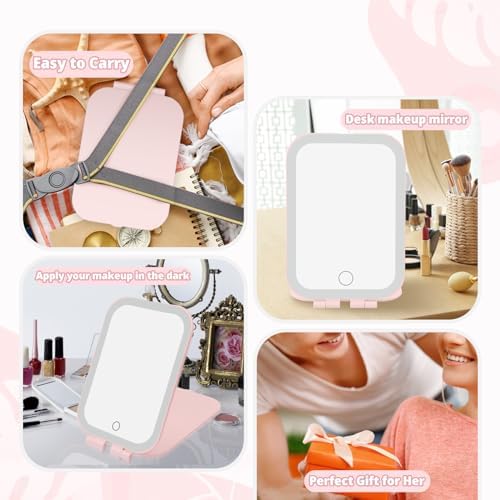 2000mAh Compact Makeup Mirror 3 Settings Touch Light Pink