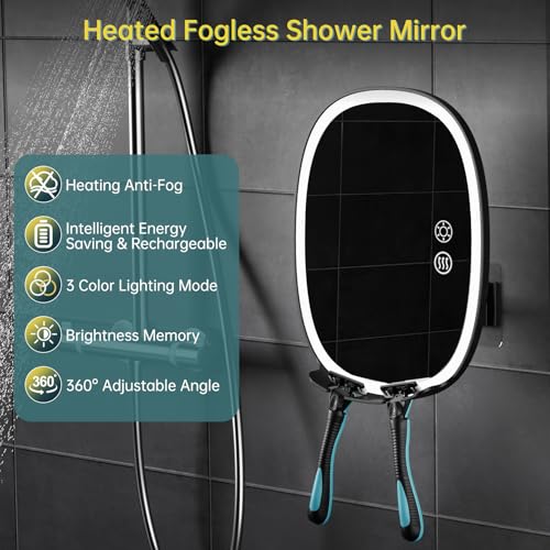 Fogless Showers Fog Free Shaving Mirror 360 Rotating Rechargeable