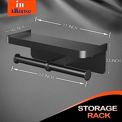 iMonse Double Toilet Paper Holder with Shelf - Matte Black