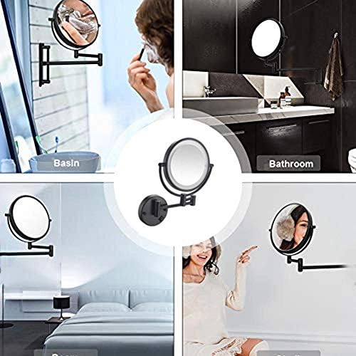 Wall-Mounted 8-Inch Makeup Mirror with LED Light and Extendable Arm