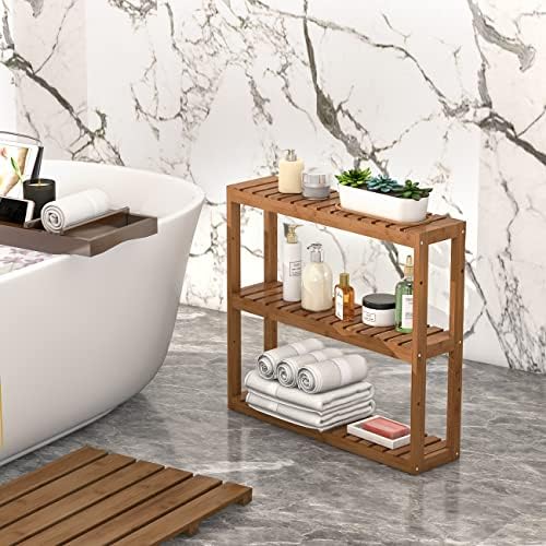 Domax Bamboo 3-Tier Adjustable Wall Mount Storage Shelf Walnut