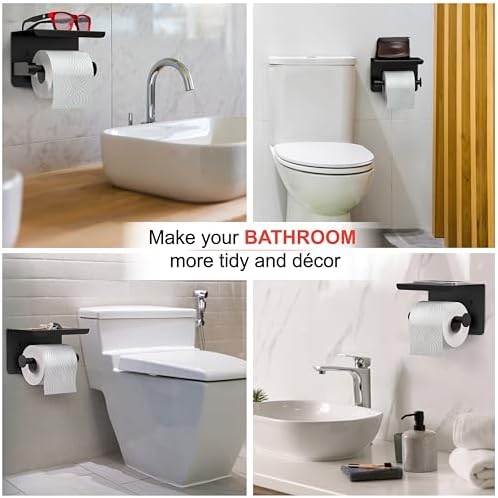 Matte Black Toilet Paper Holder Self-Adhesive Storage for Home