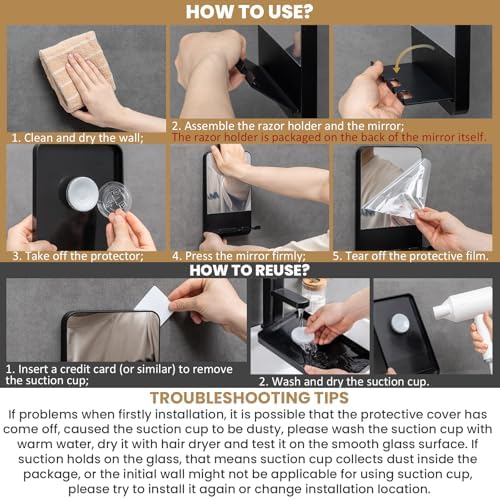 Fogless Shower Mirror wRazor Holder