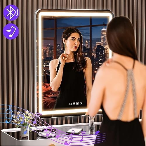 Stylish Vanity Mirror with Bluetooth LED Light Perfect for MakeUp Convenience