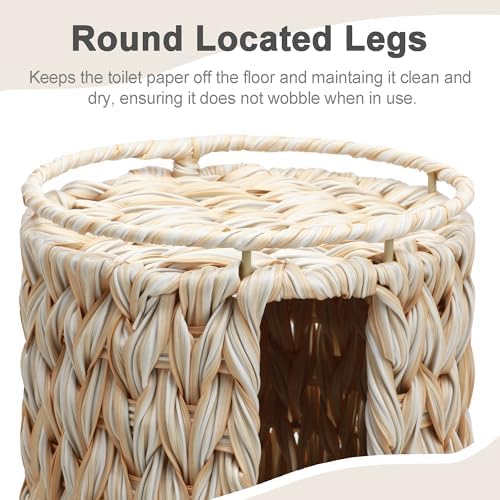 Graciadeco Standing Toilet Paper Storage Holder Beige 3 Rolls with Lid