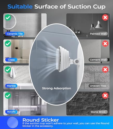 Gospire Heated Mirror White Rechargeable No Drilling Detachable Suction for Shower
