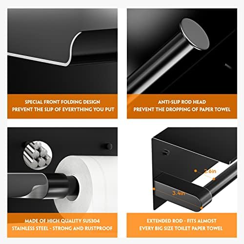 Black Toilet Paper Holder With Shelf for Home Use